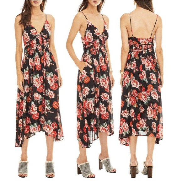 ASTR The Label Womens Small Marissa Midi Dress In Black Multi Floral - Picture 1 of 6